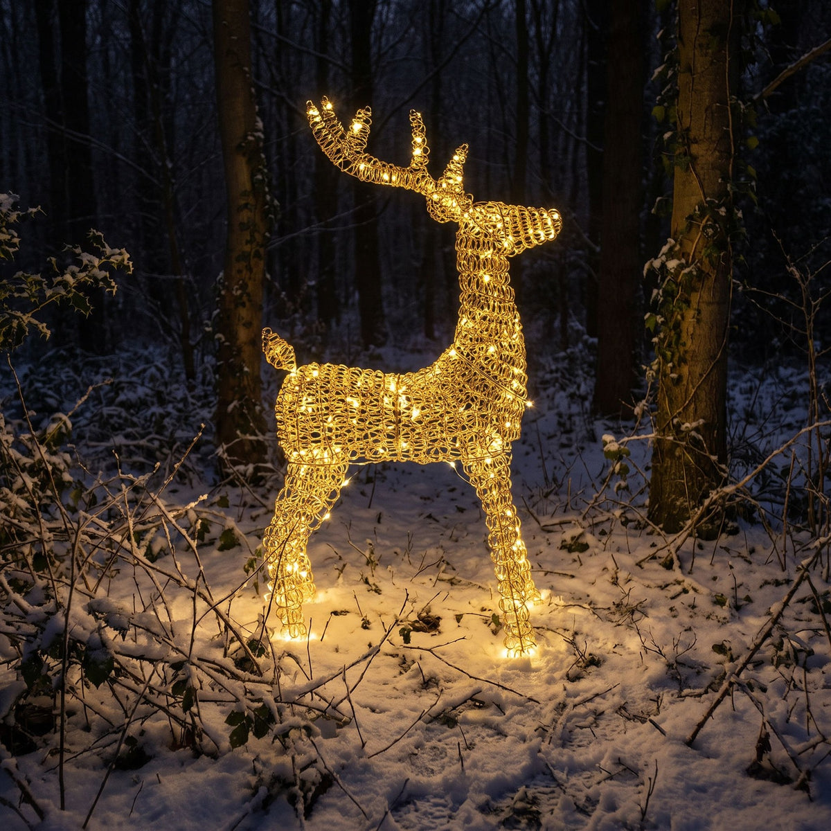 Pre-Lit Christmas Gold Curly Standing Stag 1m with 720 Warm White LED Micro-Lights