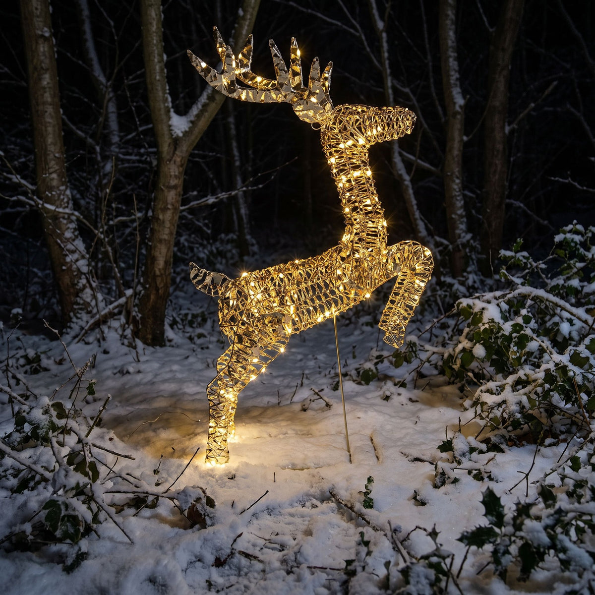 Pre-Lit Christmas Gold Laser Leaping Deer 1.2m with 960 Warm White LED Micro-Lights