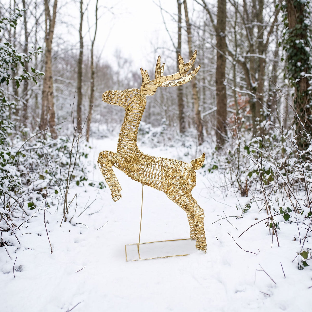 Pre-Lit Christmas Gold Laser Leaping Deer 1.2m with 960 Warm White LED Micro-Lights