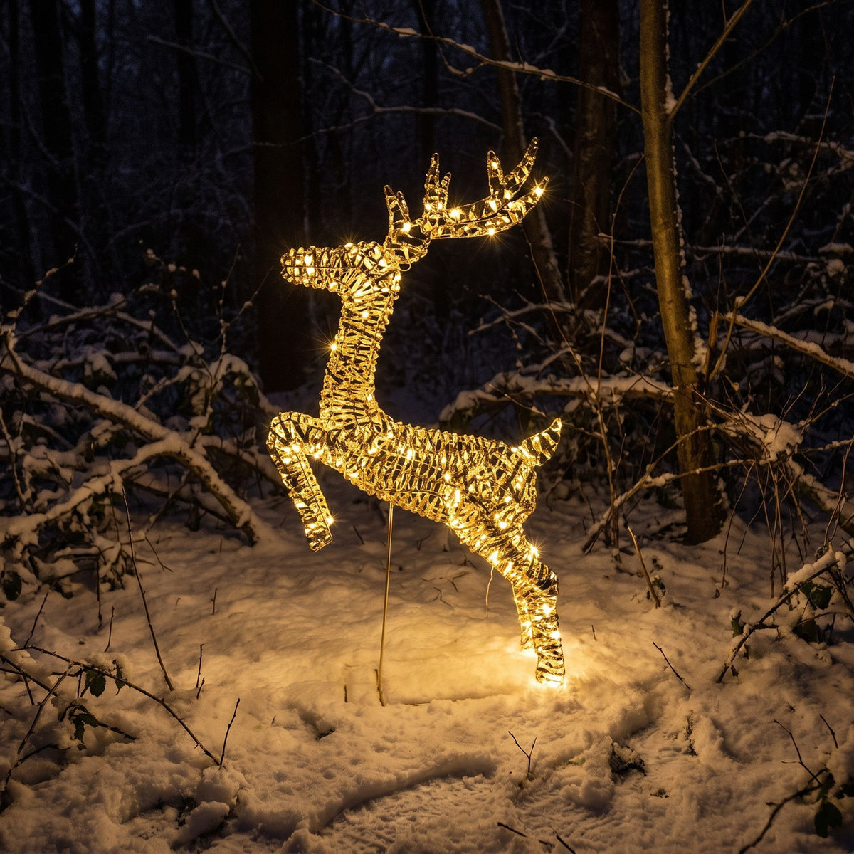 Pre-Lit Christmas Gold Laser Leaping Deer 1.2m with 960 Warm White LED Micro-Lights