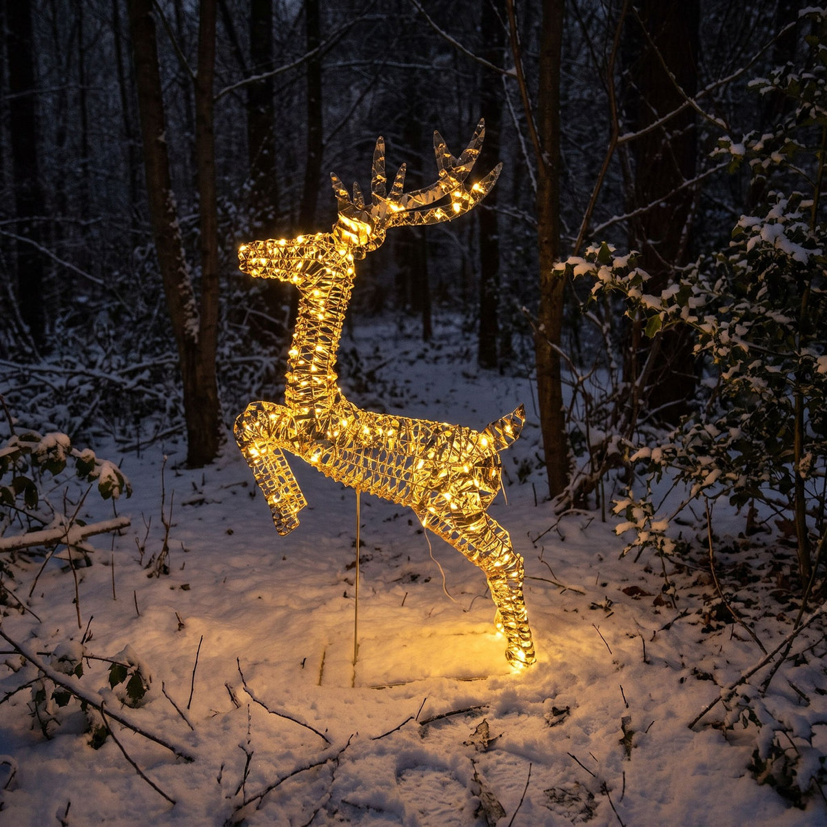 Pre-Lit Christmas Gold Laser Leaping Deer 1.2m with 960 Warm White LED Micro-Lights