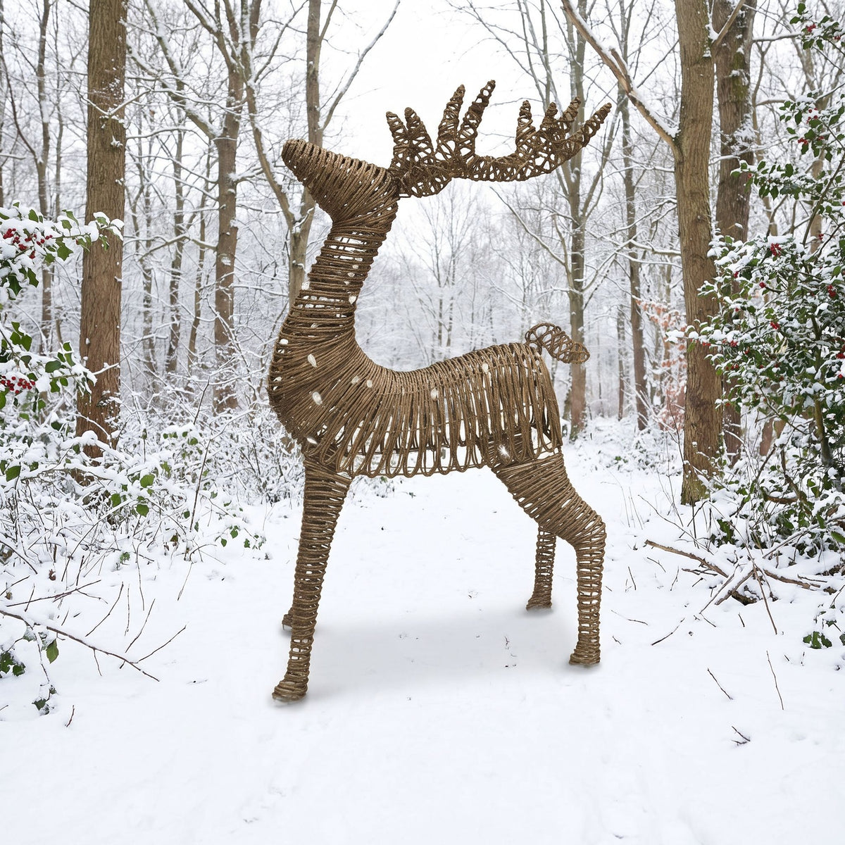 Pre-Lit Christmas Brown Vine Weave Standing Stag 1.2m with 960 Warm White LED Lights