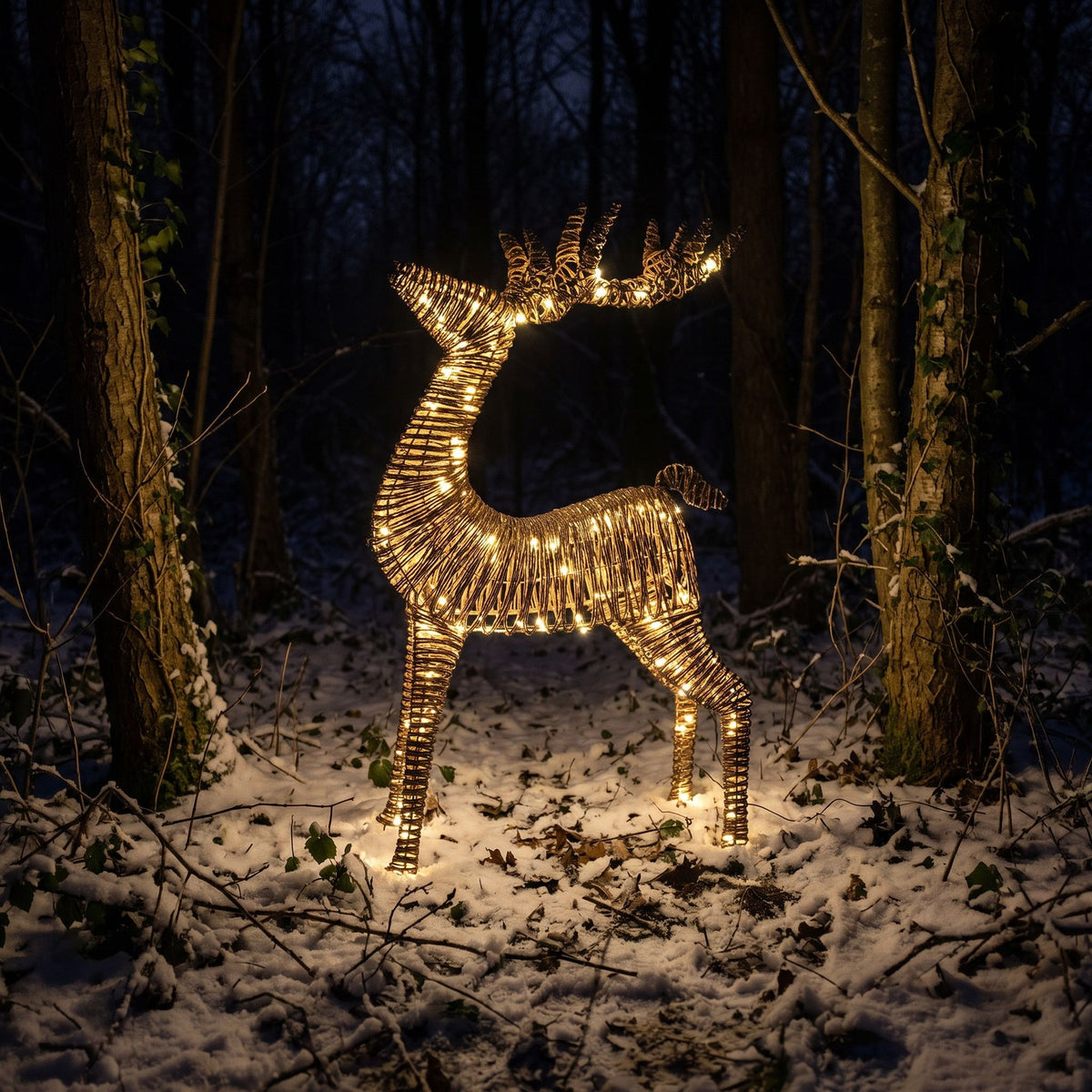 Pre-Lit Christmas Brown Vine Weave Standing Stag 1.2m with 960 Warm White LED Lights