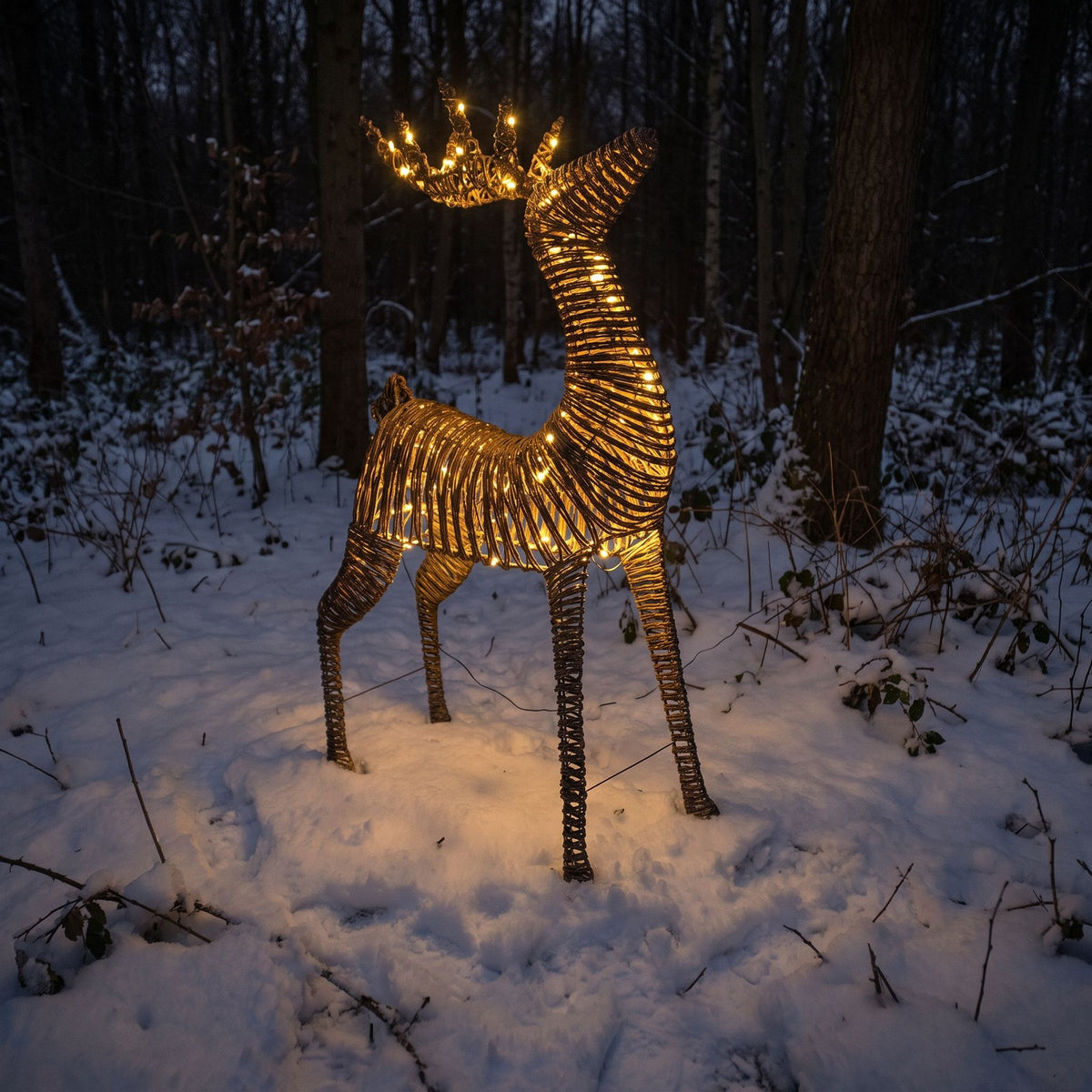 Pre-Lit Christmas Brown Vine Weave Standing Stag 1.2m with 960 Warm White LED Lights