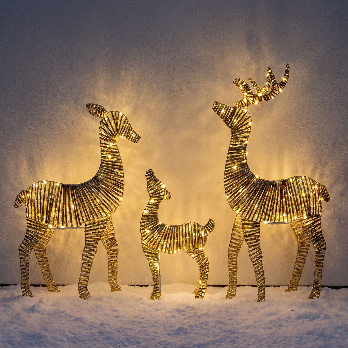 Pre-Lit Christmas Gold Laser 2D Set of 3 Deer 1.5m with 1620 Warm White LED Micro-Lights