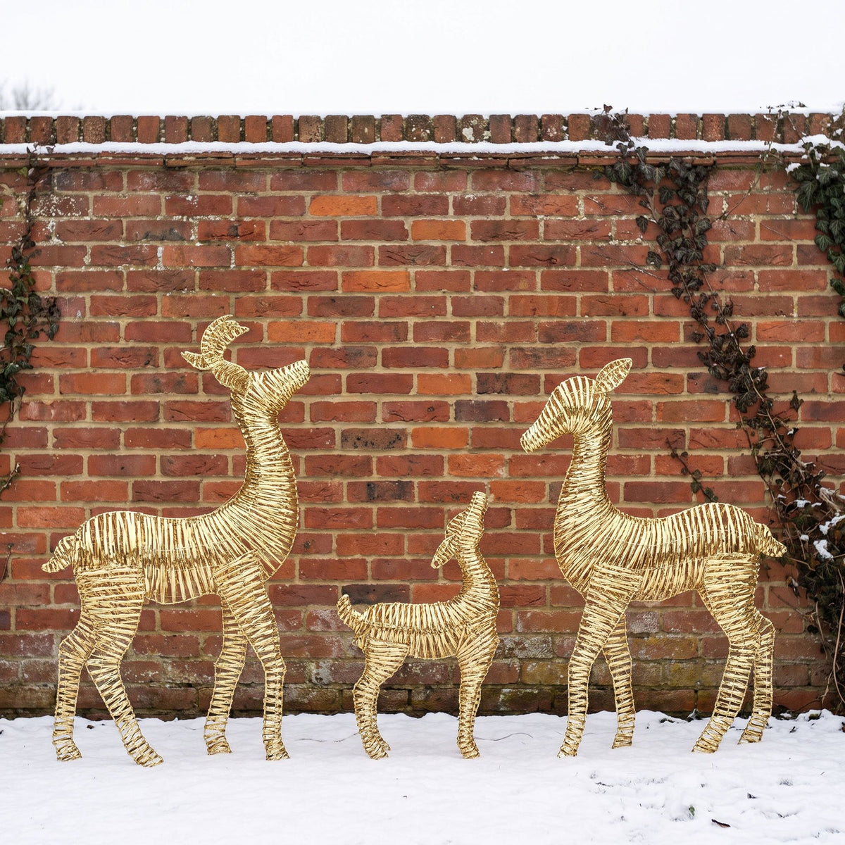 Pre-Lit Christmas Gold Laser 2D Set of 3 Deer 1.5m with 1620 Warm White LED Micro-Lights