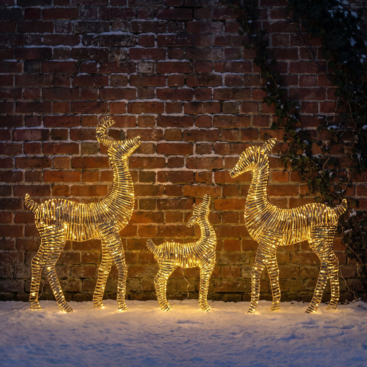 Pre-Lit Christmas Gold Laser 2D Set of 3 Deer 1.5m with 1620 Warm White LED Micro-Lights