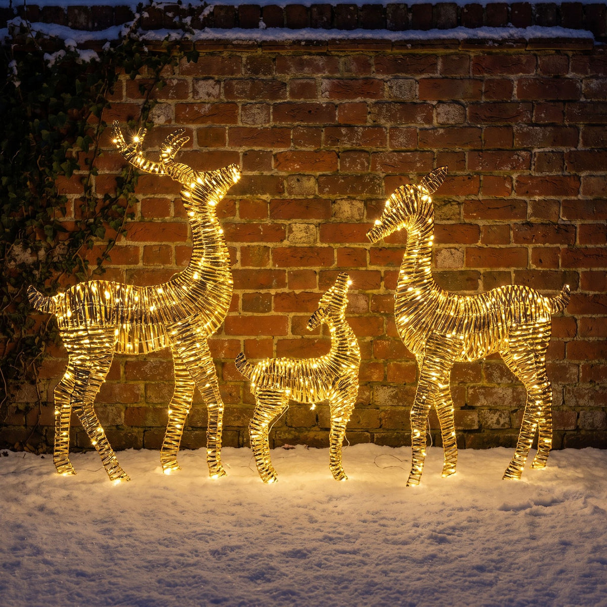 Pre-Lit Christmas Gold Laser 2D Set of 3 Deer 1.5m with 1620 Warm White LED Micro-Lights