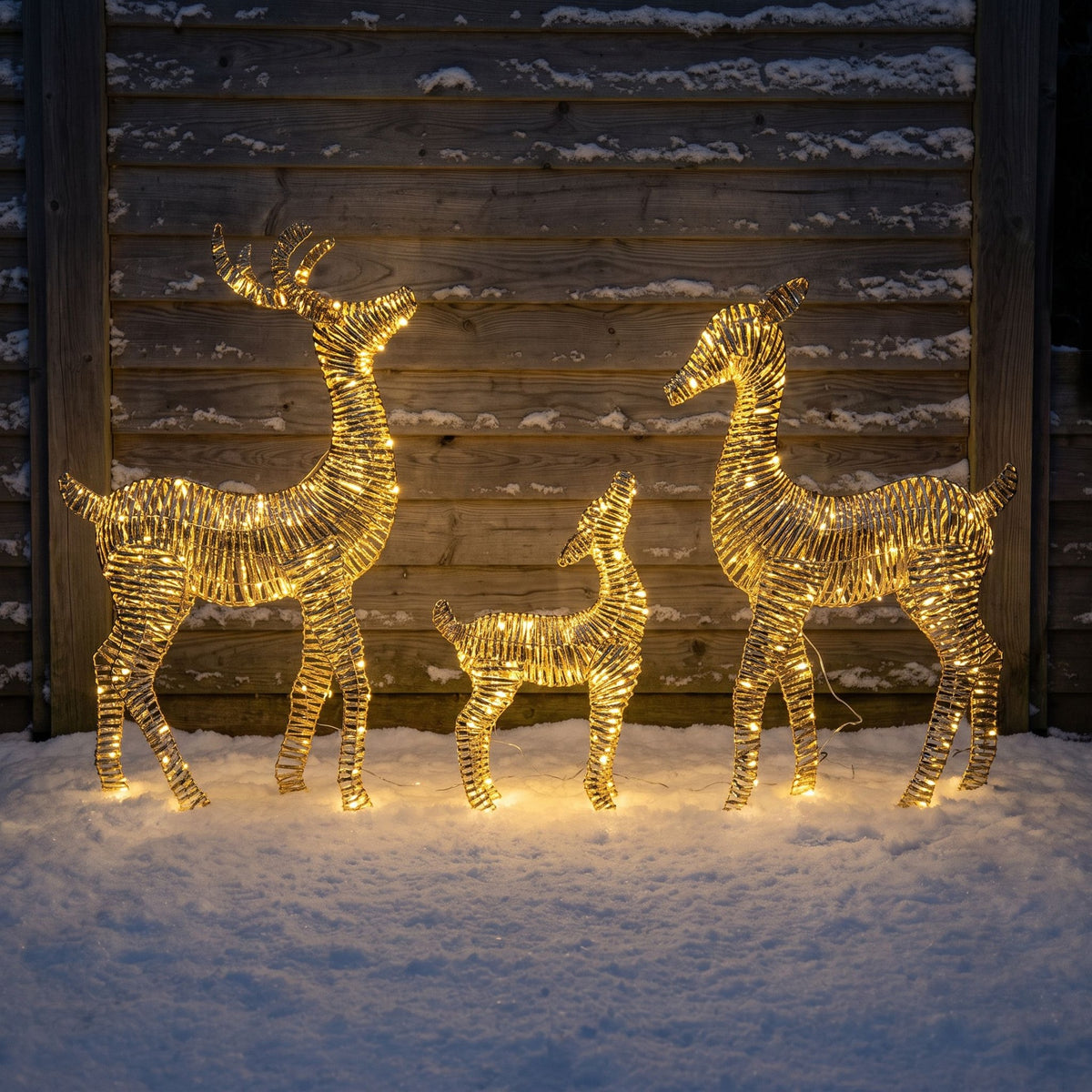 Pre-Lit Christmas Gold Laser 2D Set of 3 Deer 1.5m with 1620 Warm White LED Micro-Lights