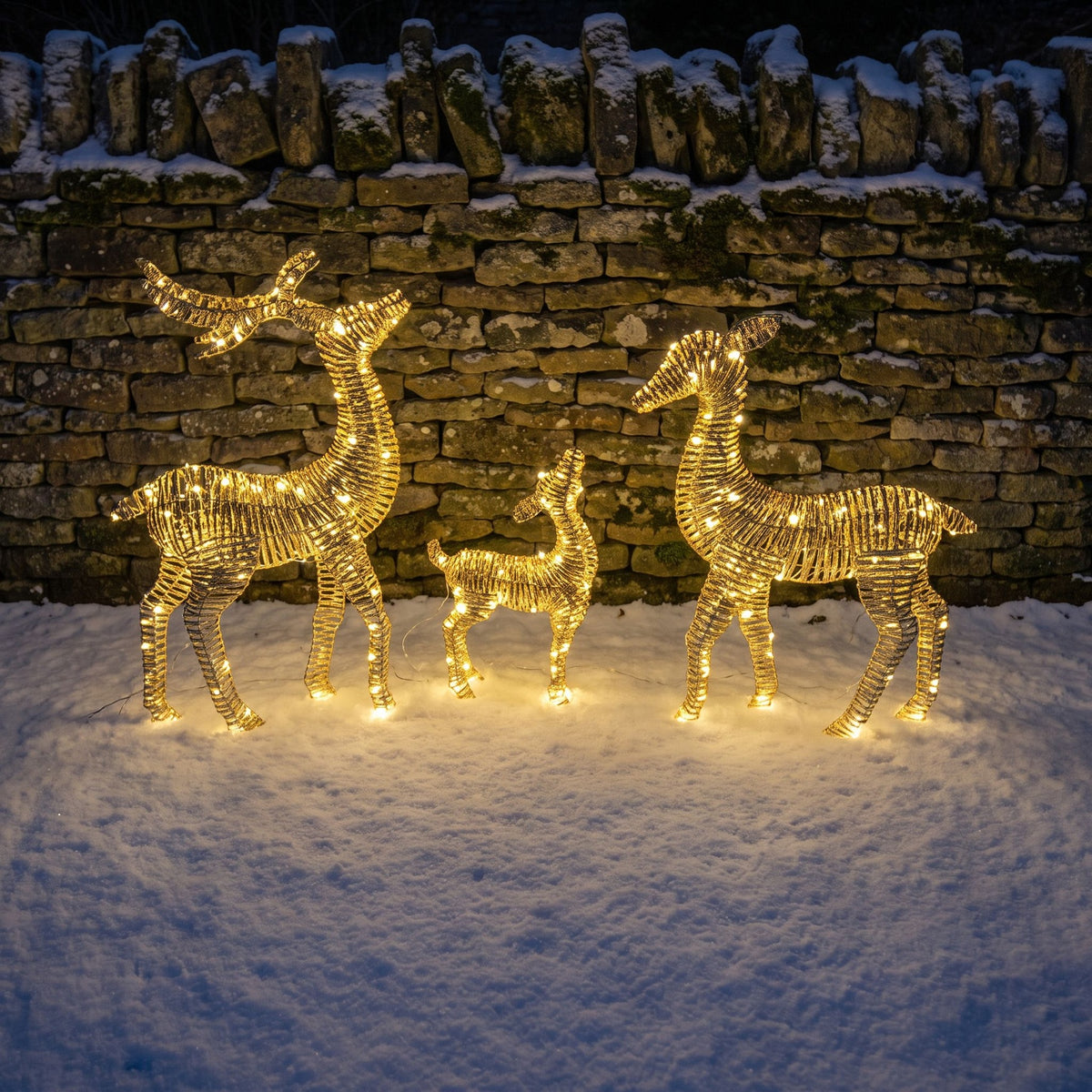 Pre-Lit Christmas Gold Laser 2D Set of 3 Deer 1.5m with 1620 Warm White LED Micro-Lights