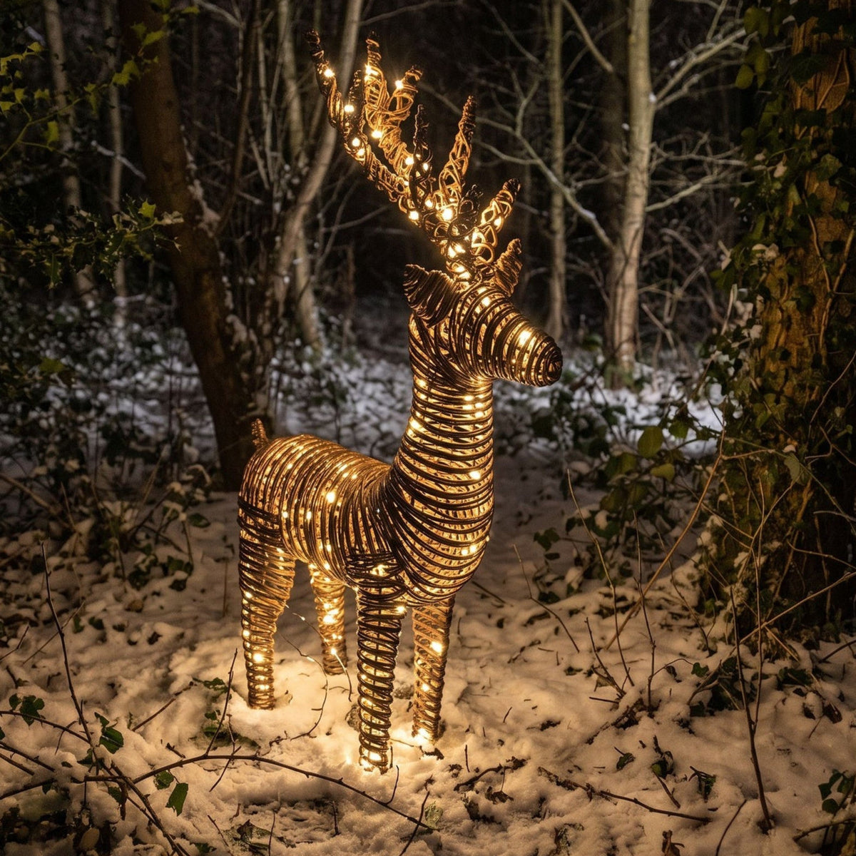 Pre-Lit Christmas Brown Vine Weave Standing Stag 104cm with 600 Warm White LED Lights