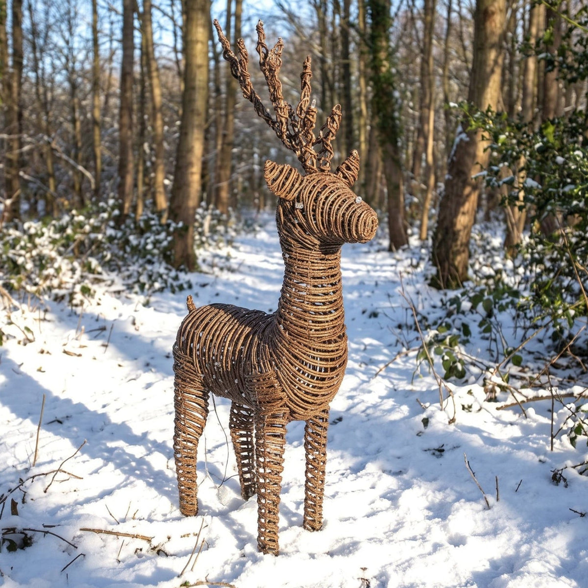 Pre-Lit Christmas Brown Vine Weave Standing Stag 104cm with 600 Warm White LED Lights