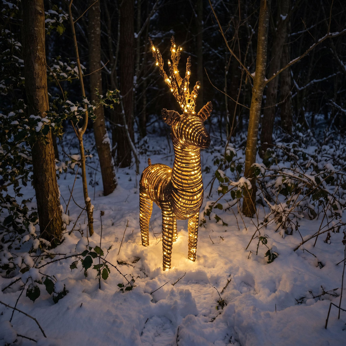 Pre-Lit Christmas Brown Vine Weave Standing Stag 104cm with 600 Warm White LED Lights