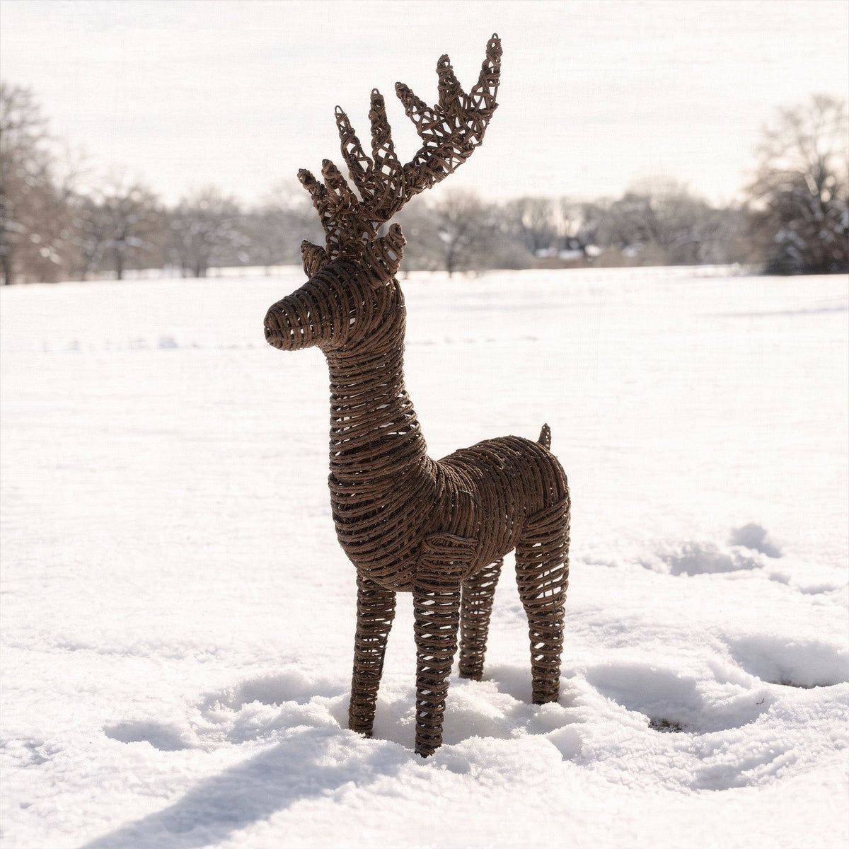 Pre-Lit Christmas Brown Vine Weave Standing Stag 104cm with 600 Warm White LED Lights