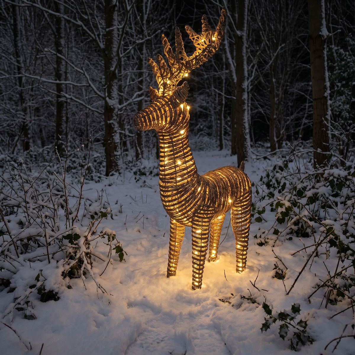 Pre-Lit Christmas Brown Vine Weave Standing Stag 104cm with 600 Warm White LED Lights