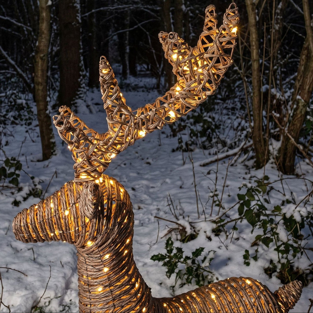 Pre-Lit Christmas Brown Vine Weave Standing Stag 104cm with 600 Warm White LED Lights