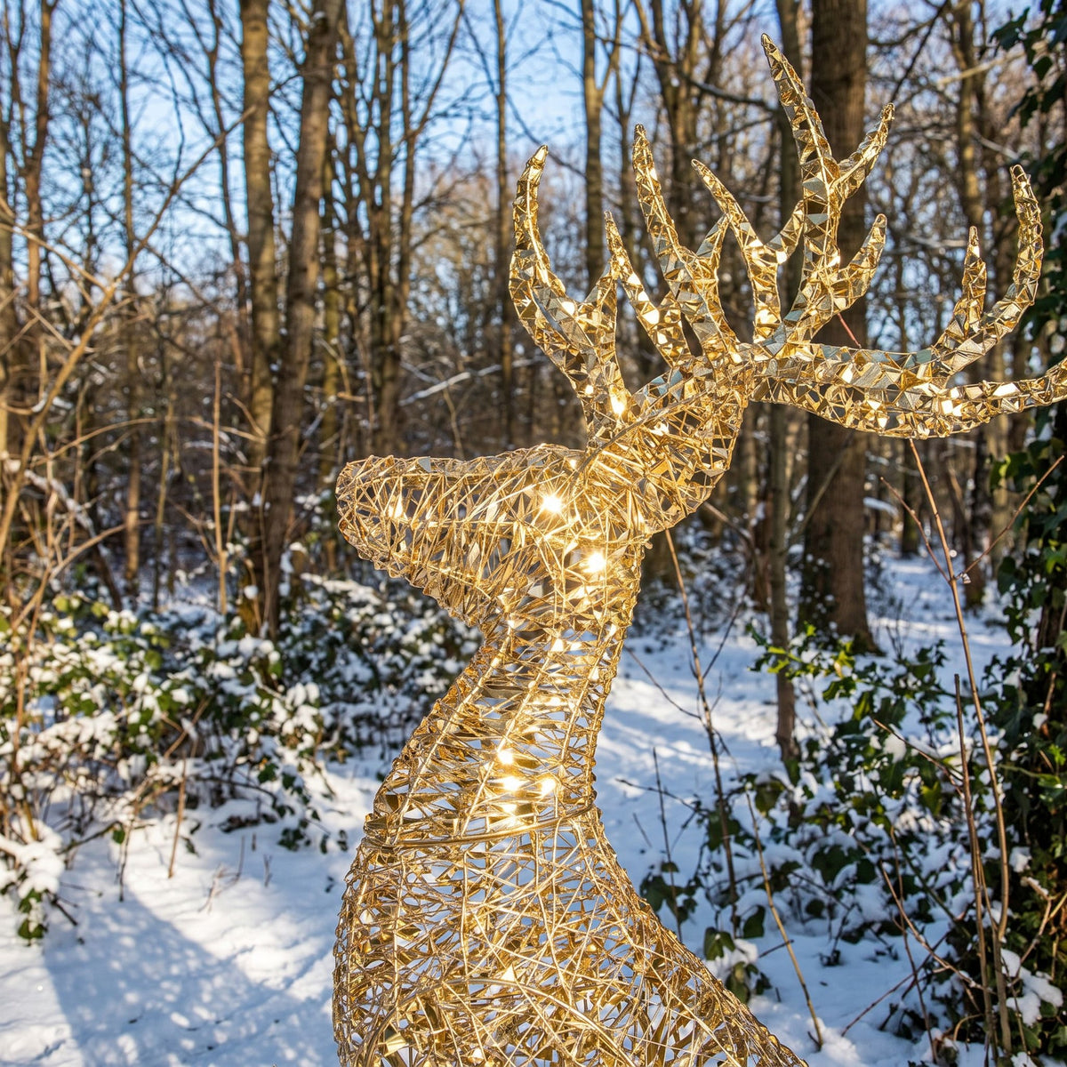 Pre-Lit Christmas Gold Laser Leaping Deer 2.6m with 8300 Warm White LED Micro-Lights