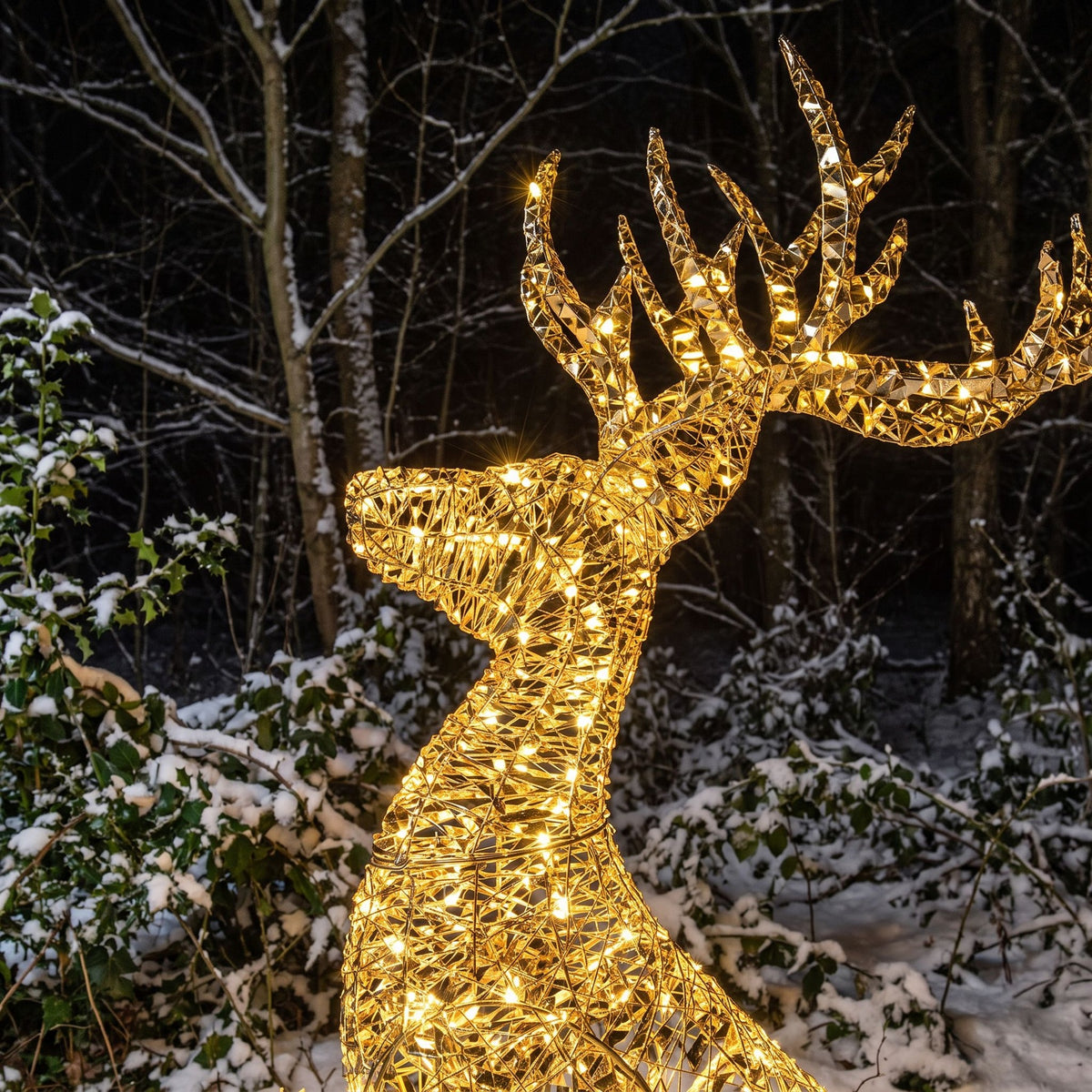 Pre-Lit Christmas Gold Laser Leaping Deer 2.6m with 8300 Warm White LED Micro-Lights