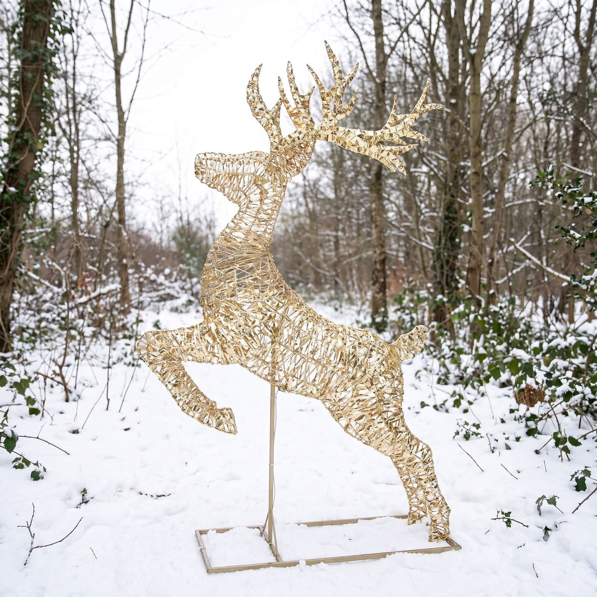 Pre-Lit Christmas Gold Laser Leaping Deer 2.6m with 8300 Warm White LED Micro-Lights