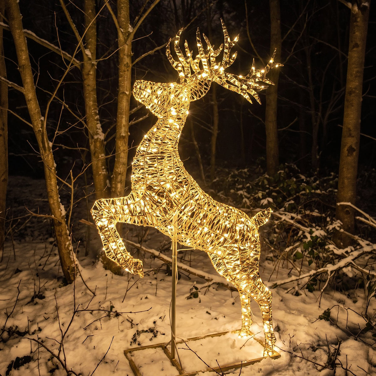 Pre-Lit Christmas Gold Laser Leaping Deer 2.6m with 8300 Warm White LED Micro-Lights