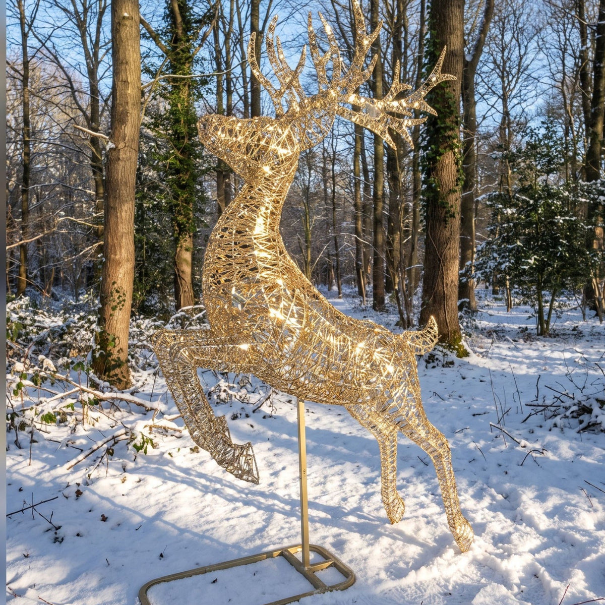 Pre-Lit Christmas Gold Laser Leaping Deer 2.6m with 8300 Warm White LED Micro-Lights