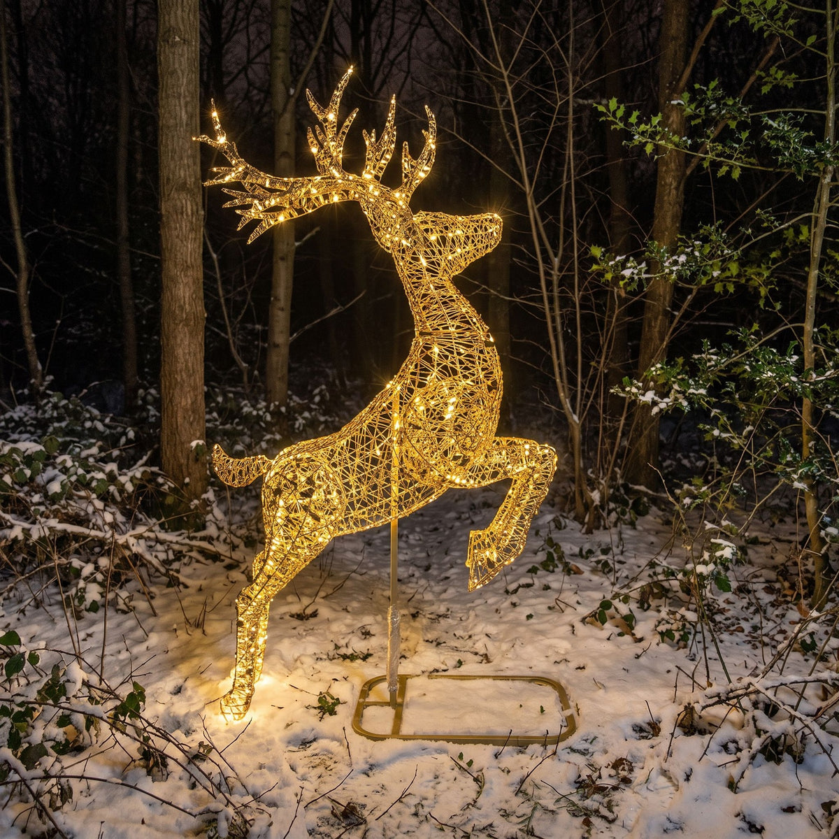 Pre-Lit Christmas Gold Laser Leaping Deer 2.6m with 8300 Warm White LED Micro-Lights