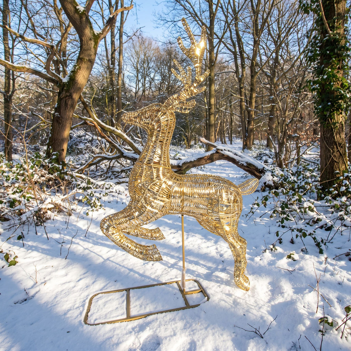 Pre-Lit Christmas Gold Laser Leaping Deer 3.4m with 10000 Warm White LED Micro-Lights