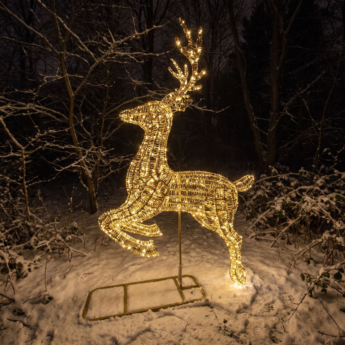 Pre-Lit Christmas Gold Laser Leaping Deer 3.4m with 10000 Warm White LED Micro-Lights