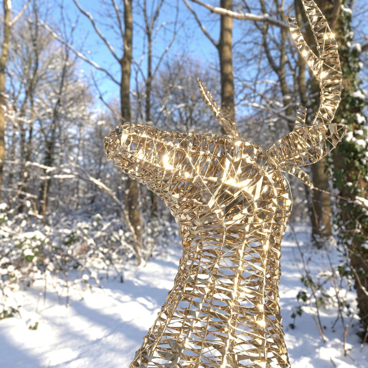 Pre-Lit Christmas Gold Laser Leaping Deer 3.4m with 10000 Warm White LED Micro-Lights