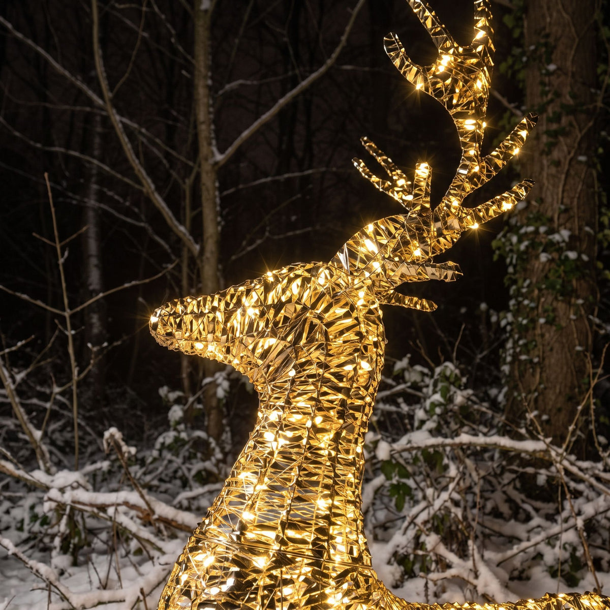 Pre-Lit Christmas Gold Laser Leaping Deer 3.4m with 10000 Warm White LED Micro-Lights
