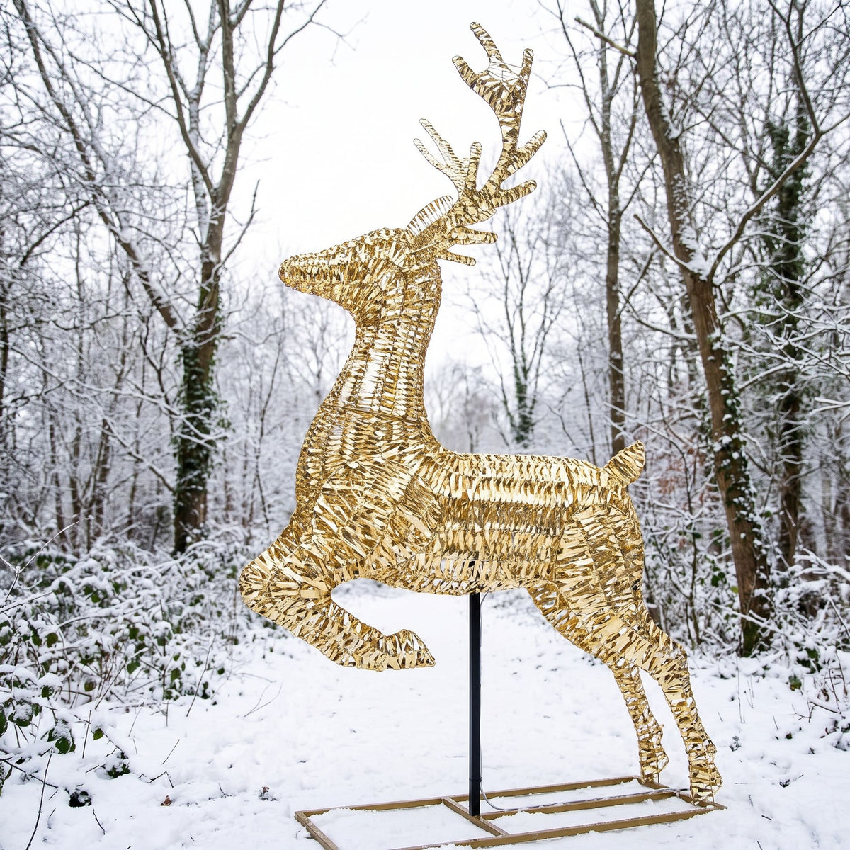Pre-Lit Christmas Gold Laser Leaping Deer 3.4m with 10000 Warm White LED Micro-Lights