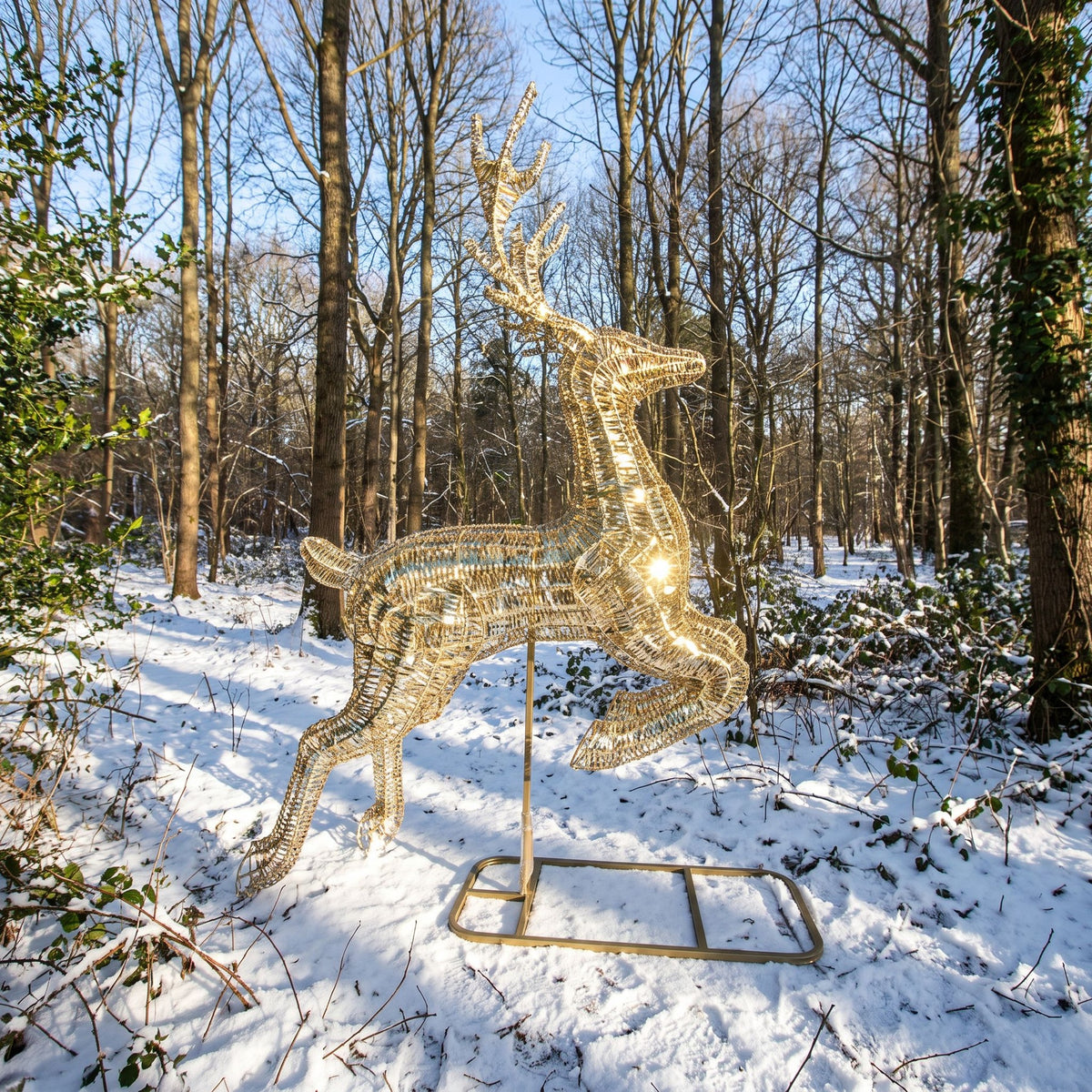 Pre-Lit Christmas Gold Laser Leaping Deer 3.4m with 10000 Warm White LED Micro-Lights
