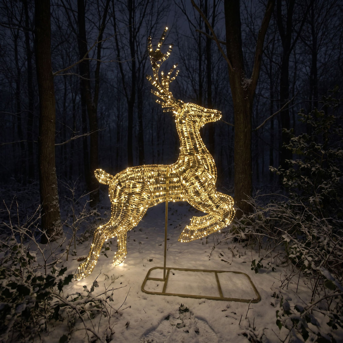 Pre-Lit Christmas Gold Laser Leaping Deer 3.4m with 10000 Warm White LED Micro-Lights