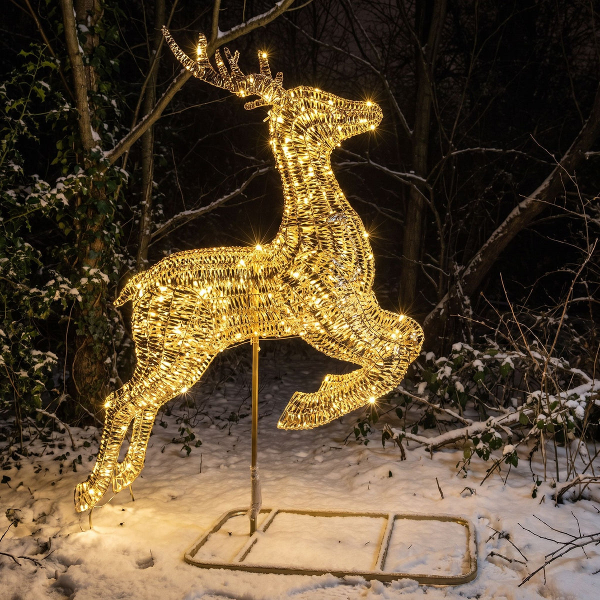 Pre-Lit Christmas Gold Laser Leaping Deer 3.4m with 10000 Warm White LED Micro-Lights