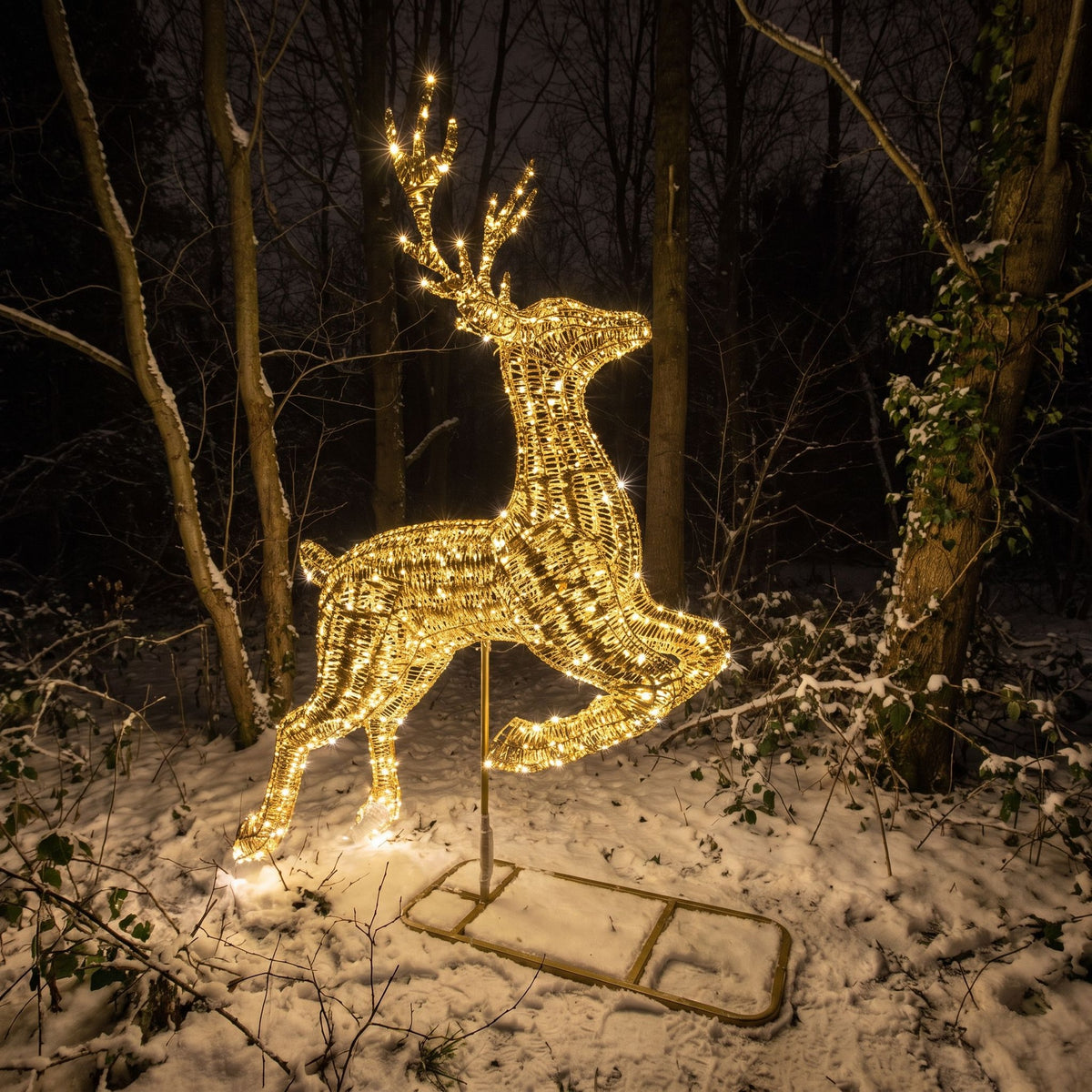 Pre-Lit Christmas Gold Laser Leaping Deer 3.4m with 10000 Warm White LED Micro-Lights