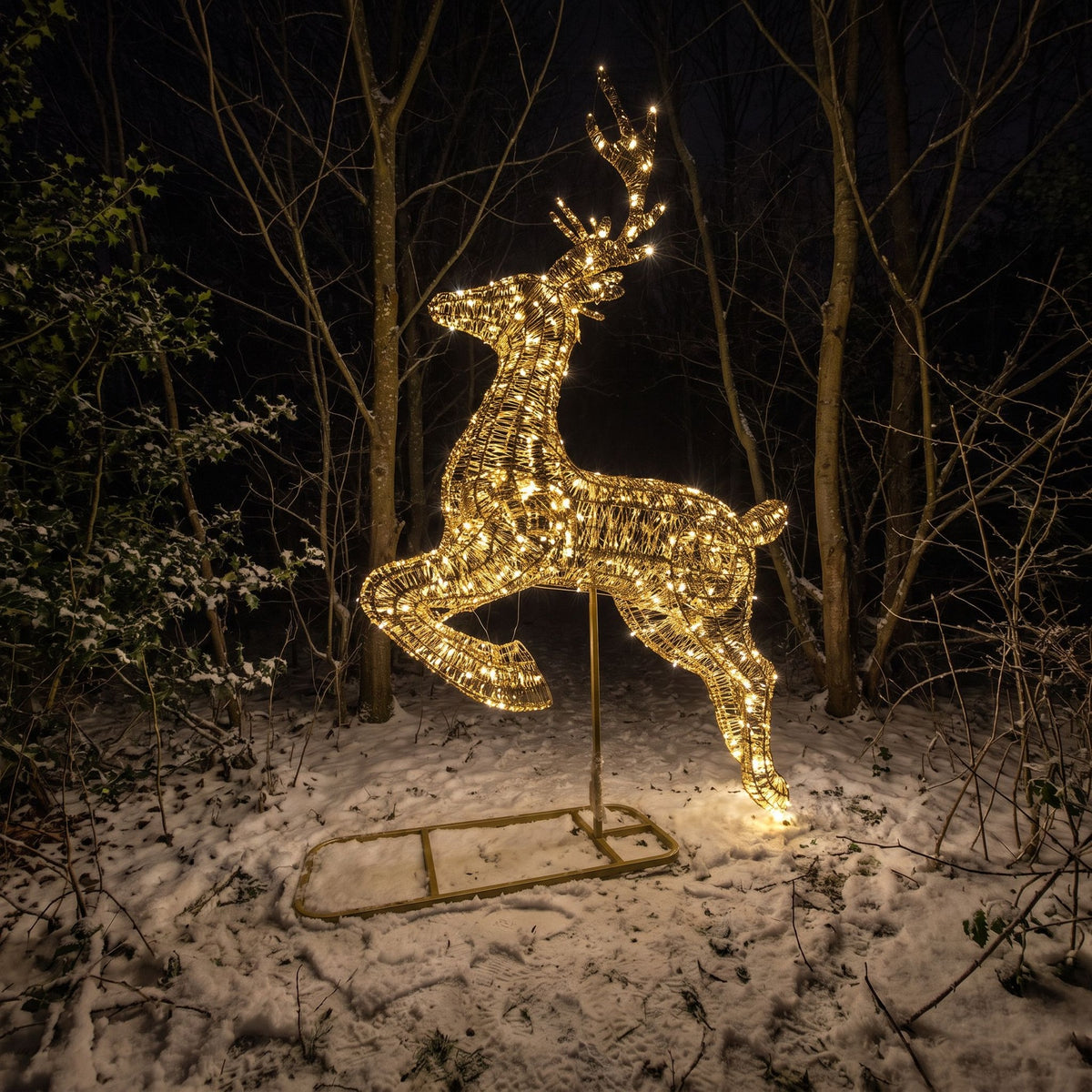 Pre-Lit Christmas Gold Laser Leaping Deer 3.4m with 10000 Warm White LED Micro-Lights