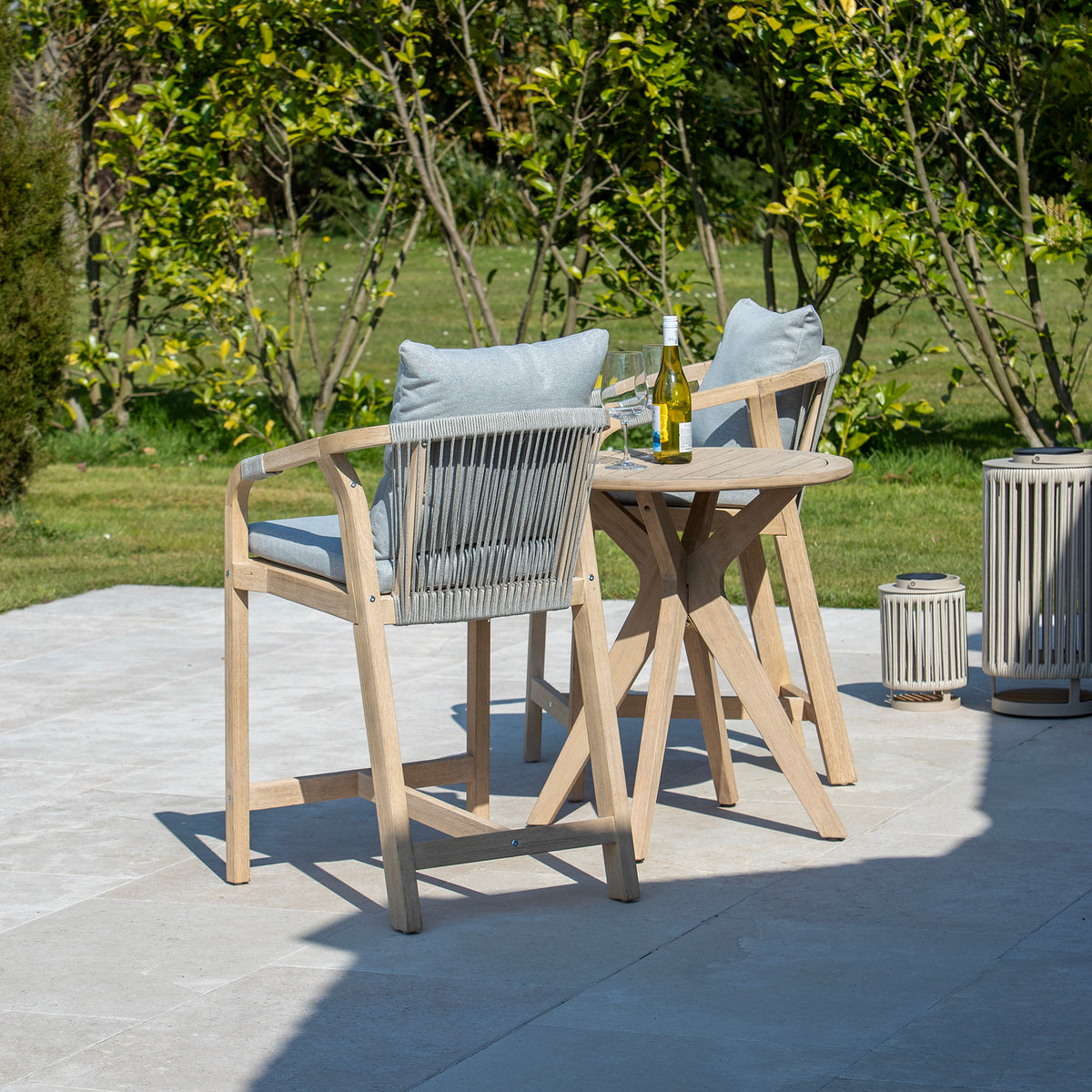 Bracken Outdoors Charlton Acacia Wood and Rope 2 Seat Bar Stool Garden Furniture Set