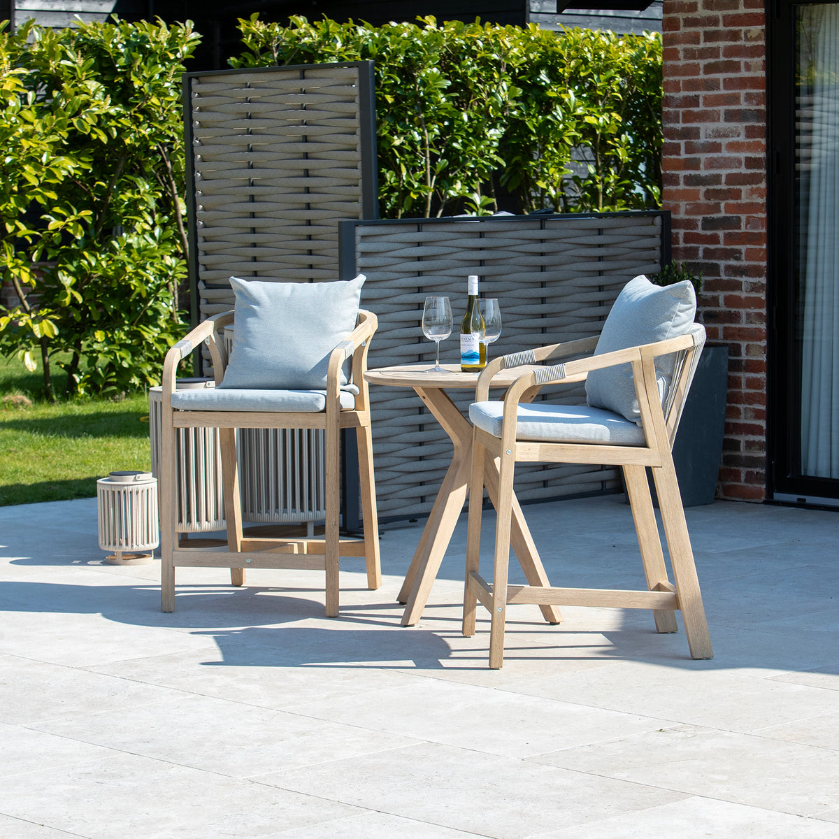 Bracken Outdoors Charlton Acacia Wood and Rope 2 Seat Bar Stool Garden Furniture Set