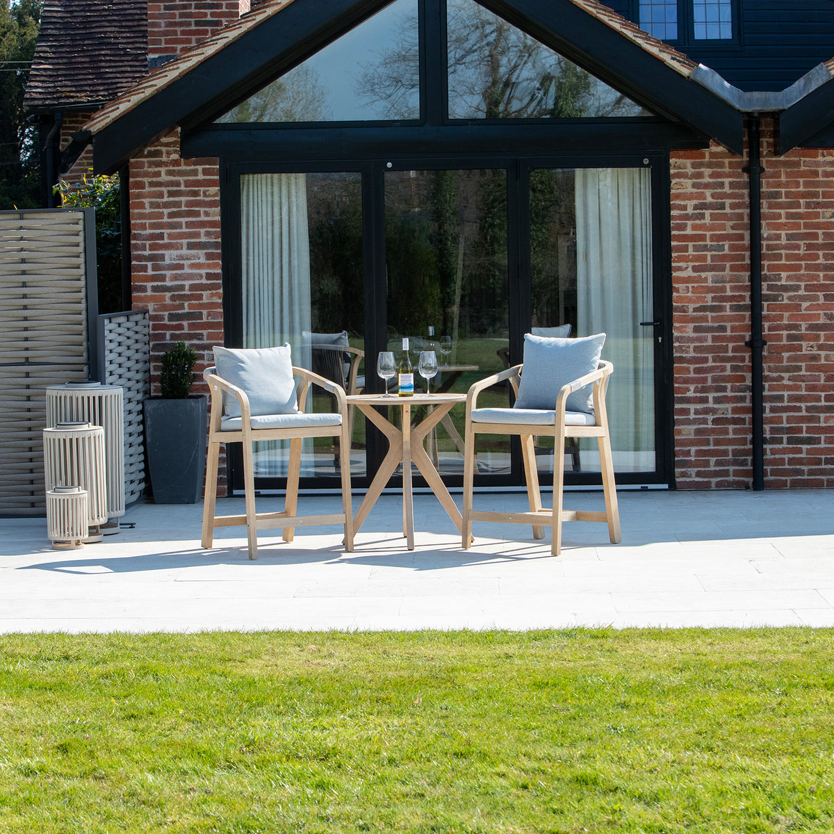 Bracken Outdoors Charlton Acacia Wood and Rope 2 Seat Bar Stool Garden Furniture Set