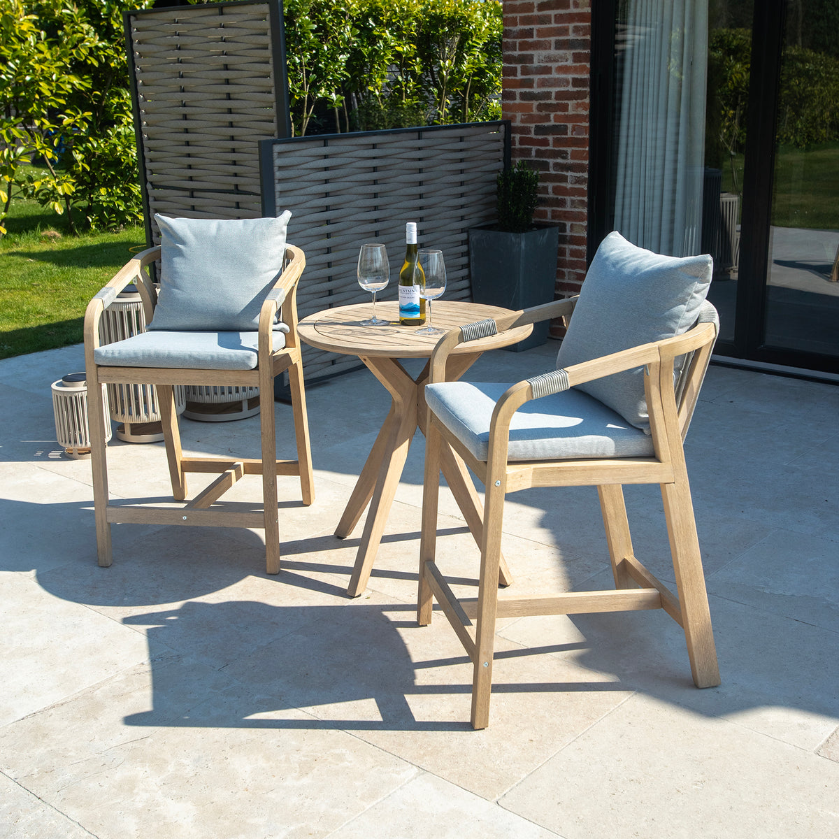 Bracken Outdoors Charlton Acacia Wood and Rope 2 Seat Bar Stool Garden Furniture Set