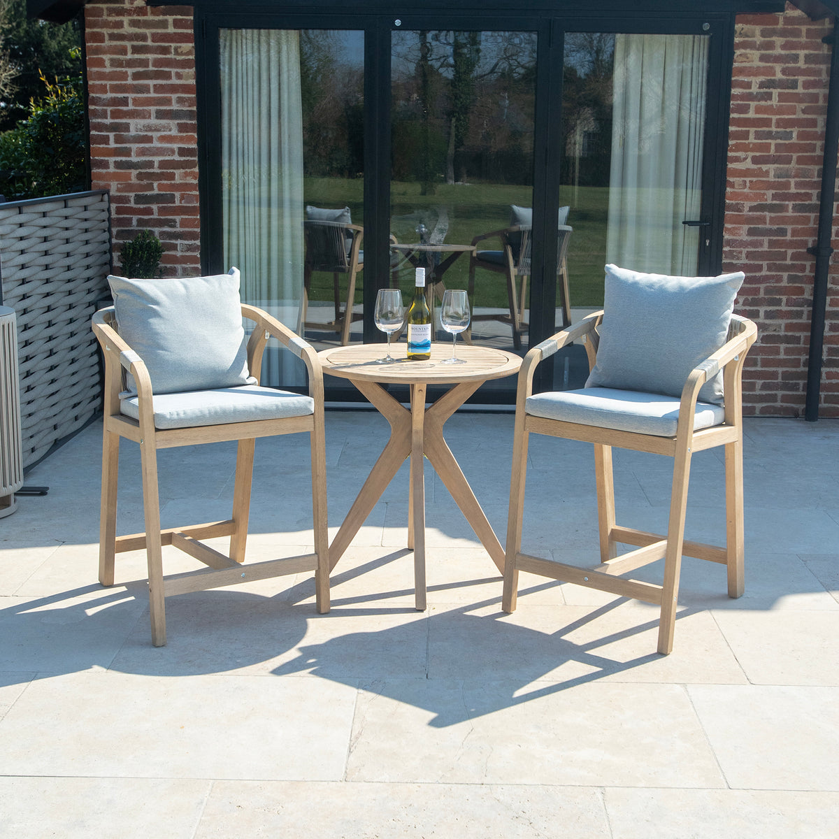 Bracken Outdoors Charlton Acacia Wood and Rope 2 Seat Bar Stool Garden Furniture Set