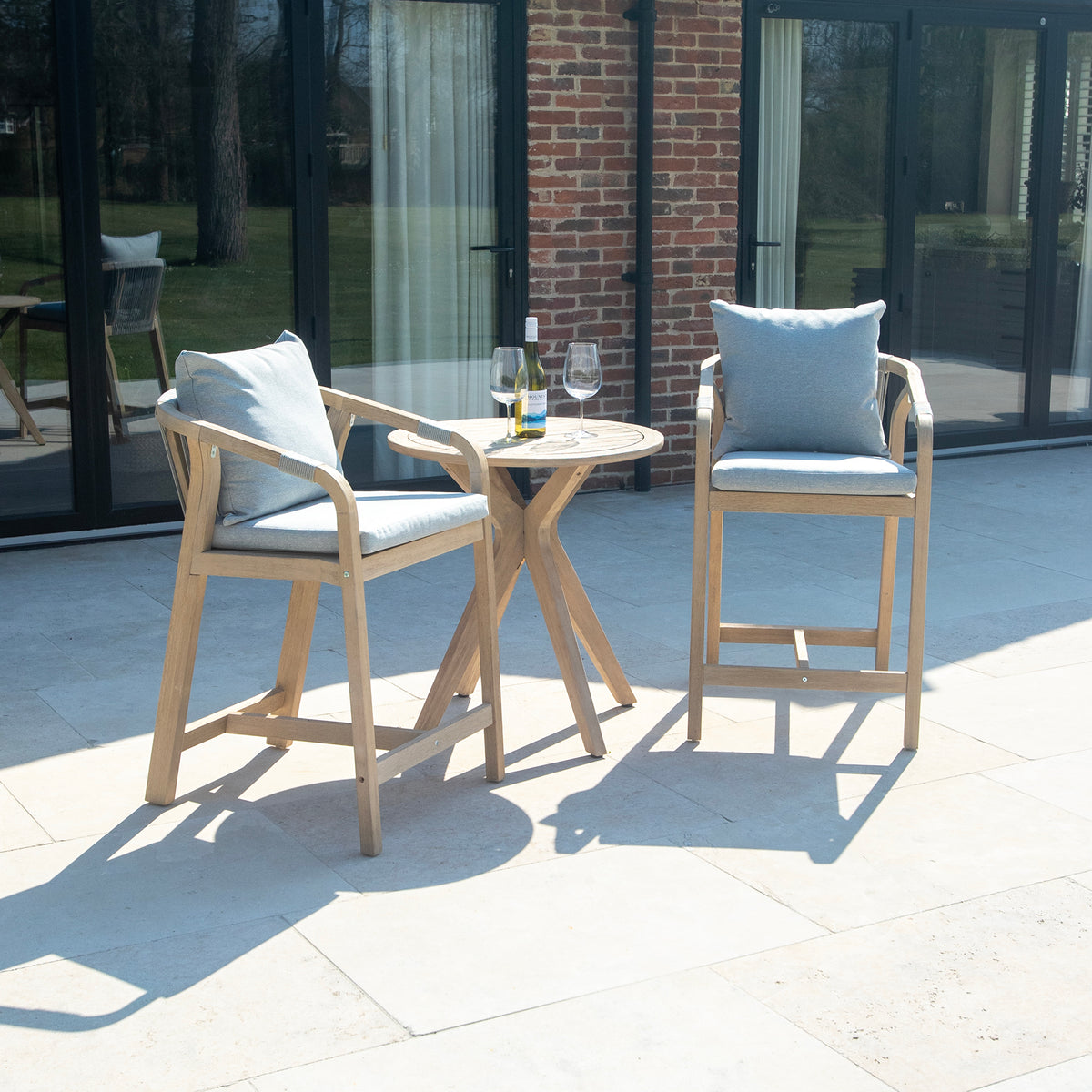 Bracken Outdoors Charlton Acacia Wood and Rope 2 Seat Bar Stool Garden Furniture Set