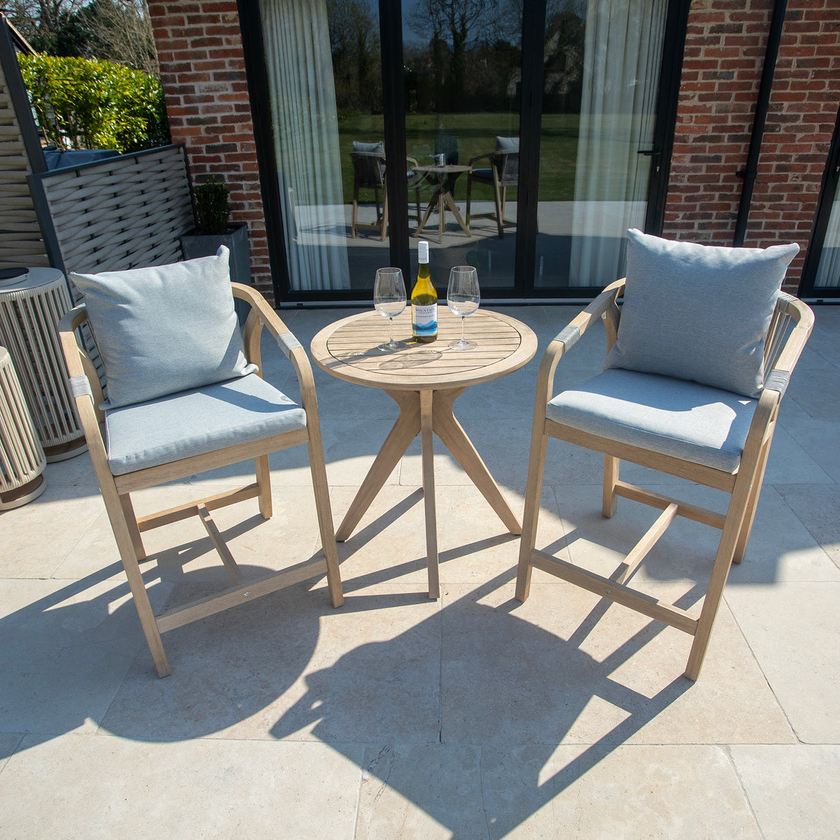 Bracken Outdoors Charlton Acacia Wood and Rope 2 Seat Bar Stool Garden Furniture Set