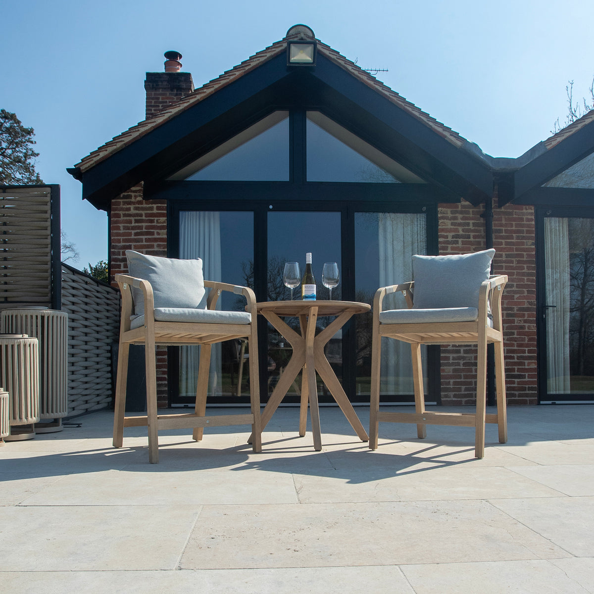 Bracken Outdoors Charlton Acacia Wood and Rope 2 Seat Bar Stool Garden Furniture Set