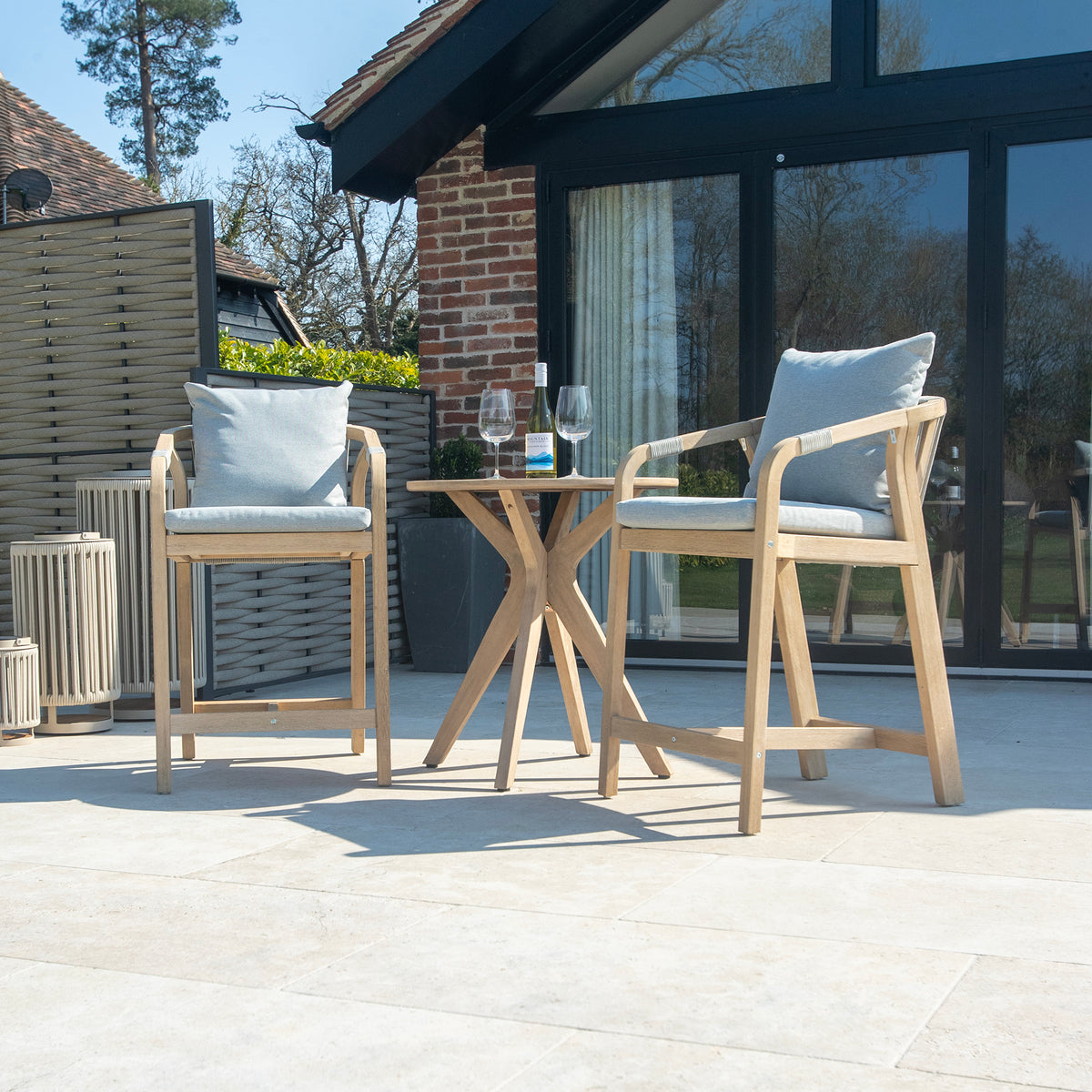 Bracken Outdoors Charlton Acacia Wood and Rope 2 Seat Bar Stool Garden Furniture Set