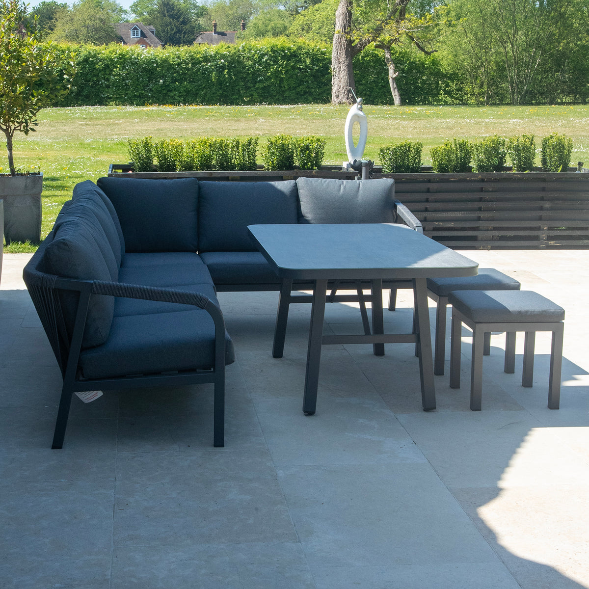 Bracken Outdoors Antigua Rope Aluminium L Shape Corner Garden Sofa Set with Dining Table
