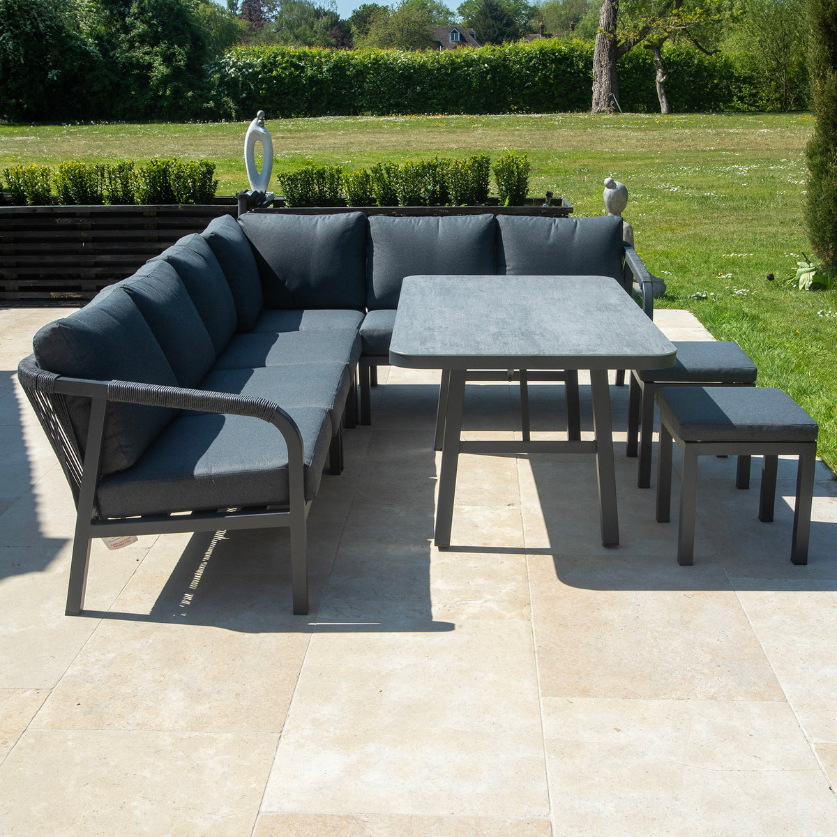 Bracken Outdoors Antigua Rope Aluminium L Shape Corner Garden Sofa Set with Dining Table