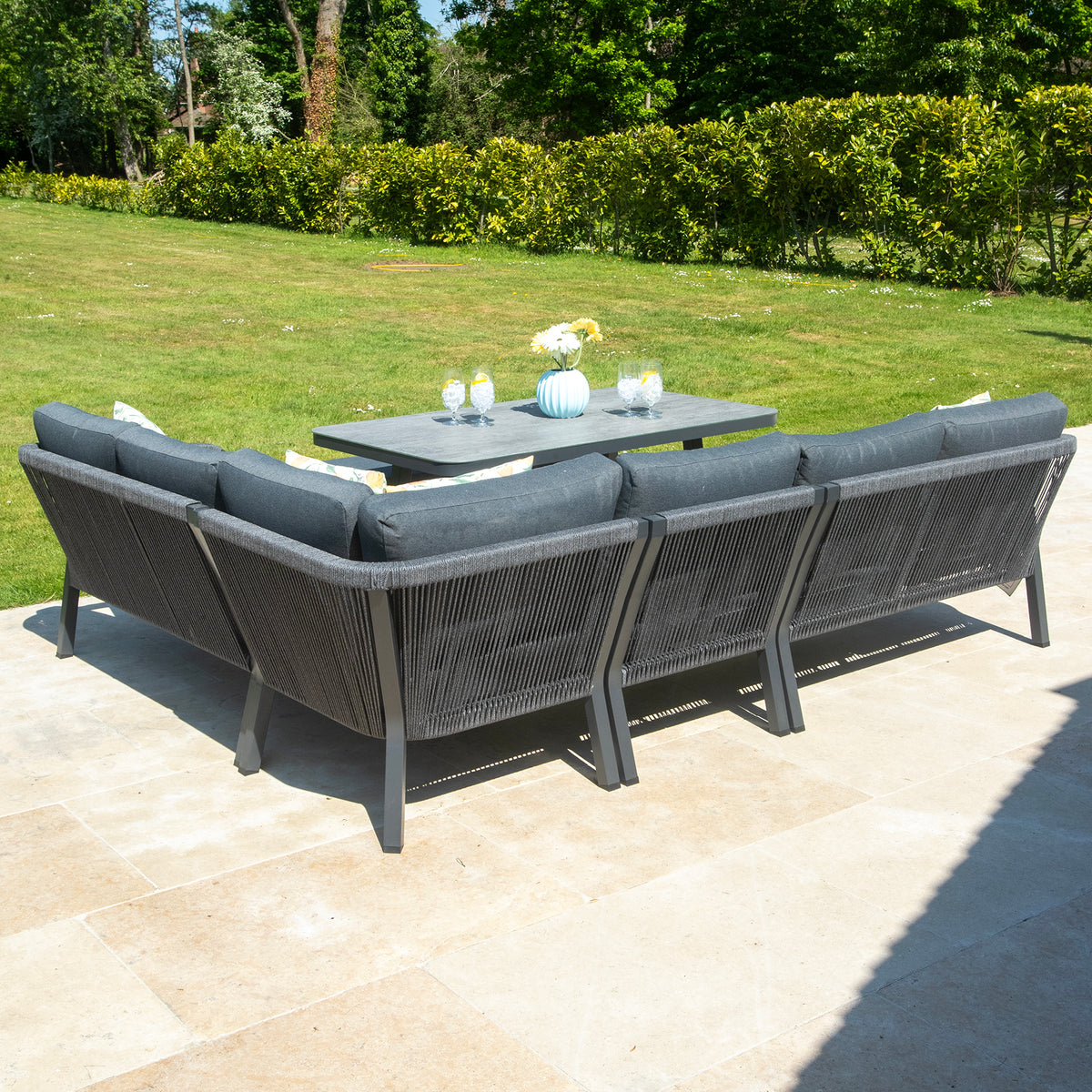 Bracken Outdoors Antigua Rope Aluminium L Shape Corner Garden Sofa Set with Dining Table