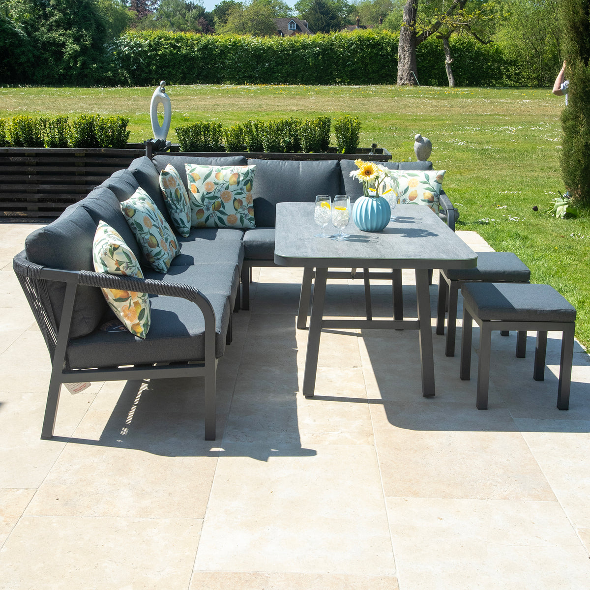 Bracken Outdoors Antigua Rope Aluminium L Shape Corner Garden Sofa Set with Dining Table