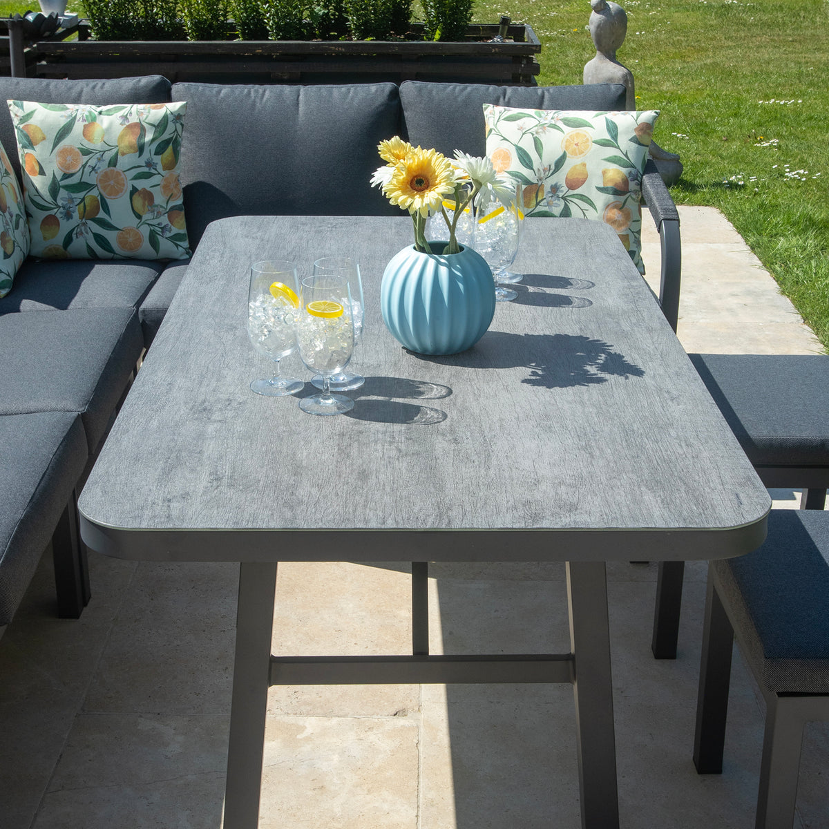 Bracken Outdoors Antigua Rope Aluminium L Shape Corner Garden Sofa Set with Dining Table